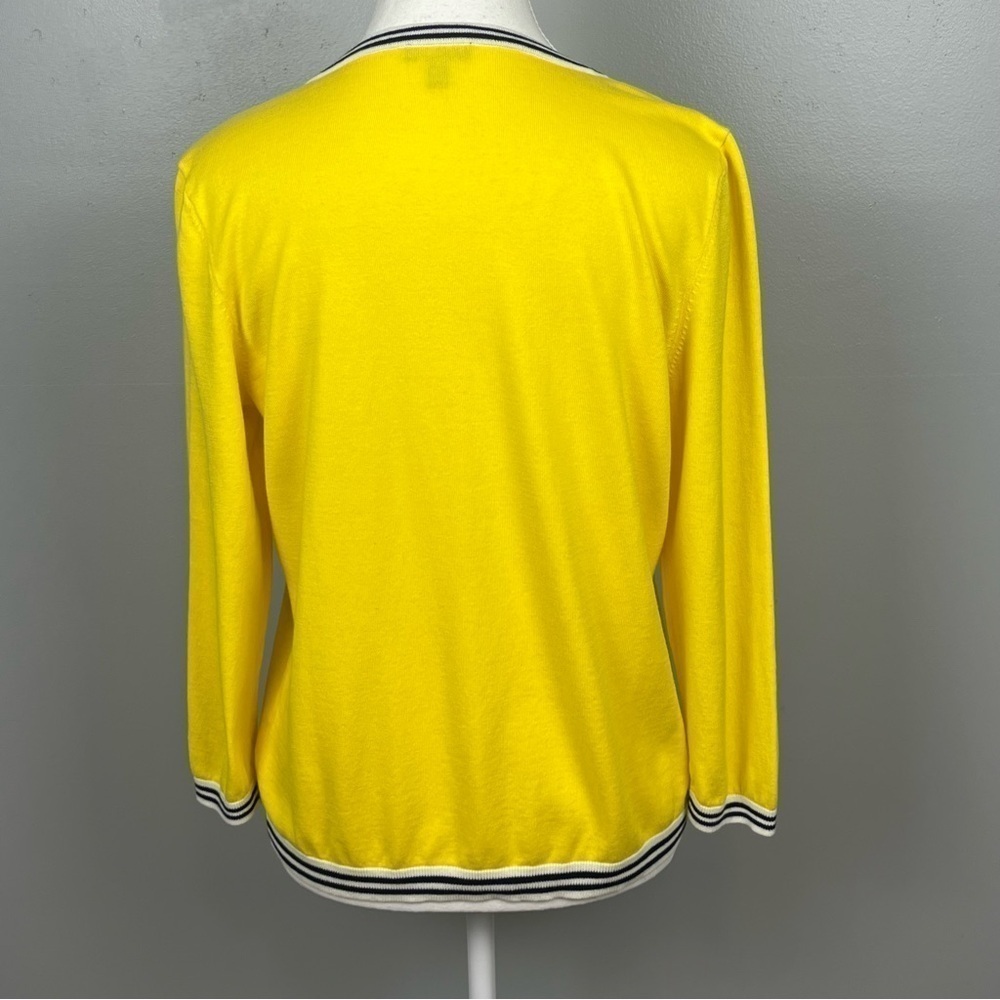 Talbots cotton rayon blend yellow blue  stripe 3/4 sleeve cardigan, medium. - Picture 4 of 9